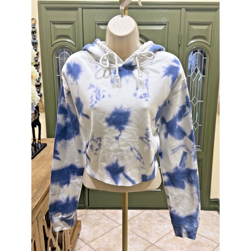 Wild Fable blue & white tie-dye cropped hoodie size XS